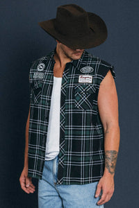 Grafton Mens Sleeveless Flannel - Black/Pine