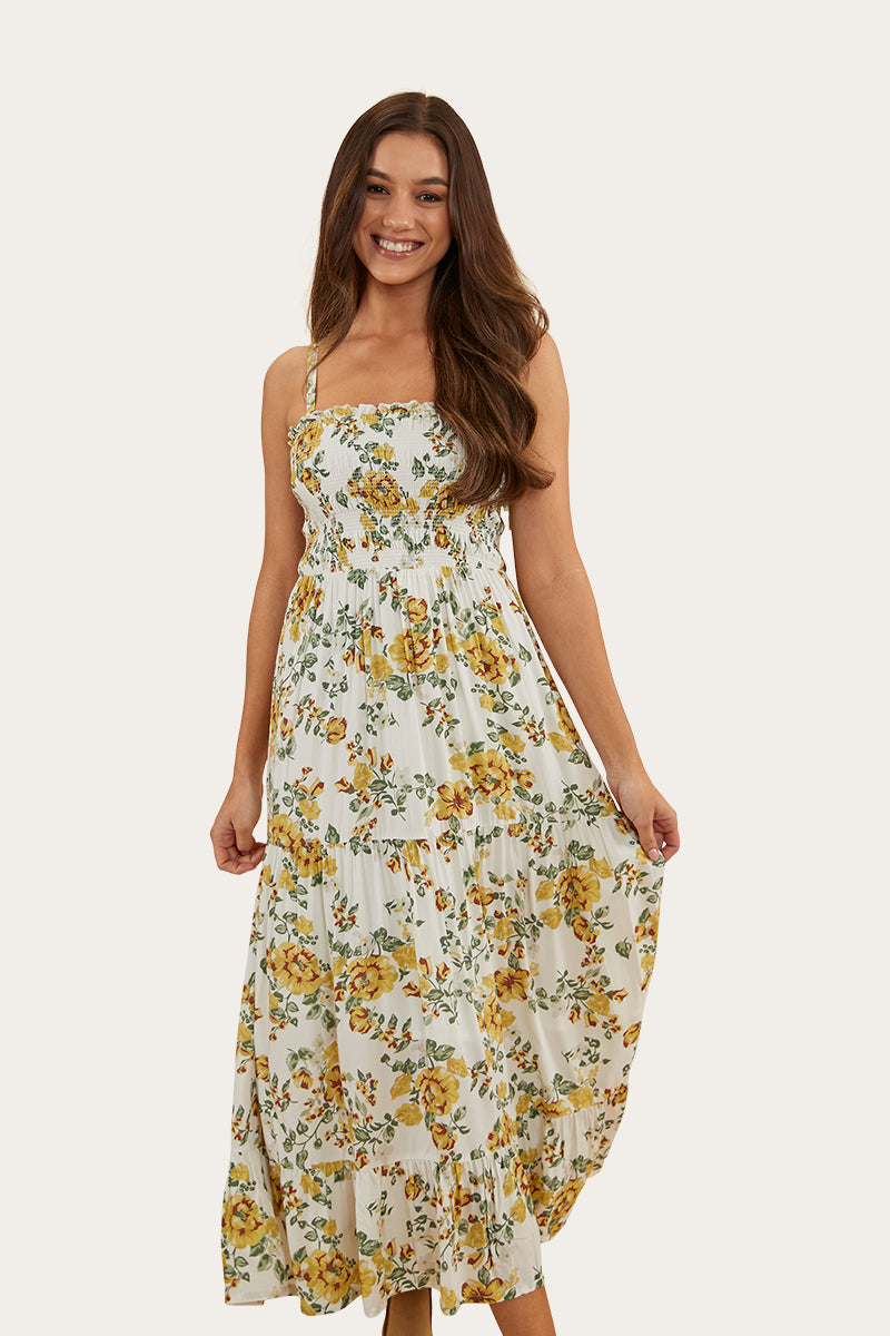 Rosabel Womens Maxi Dress - White/Yellow