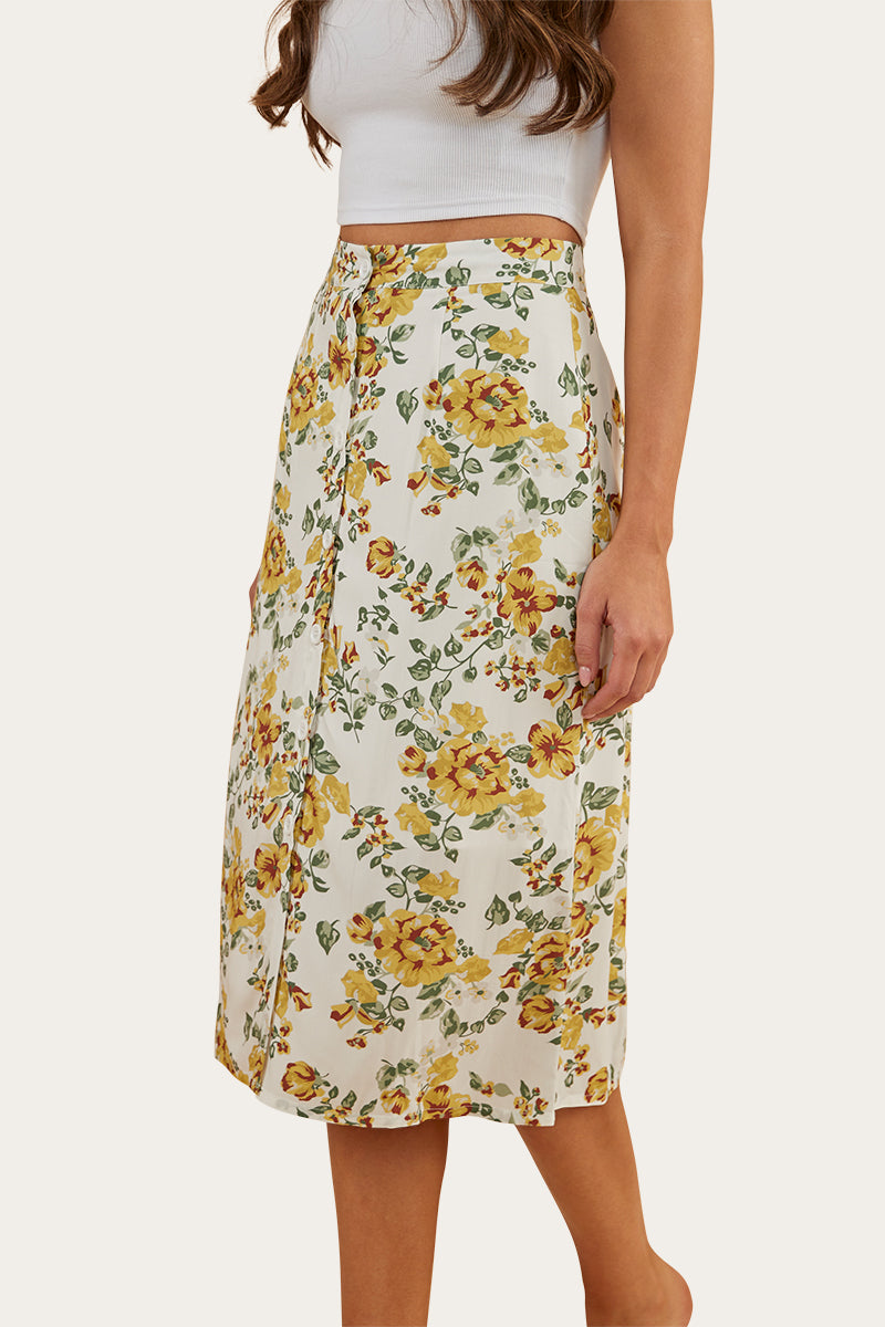 Rosabel Womens Midi Skirt - White/Yellow