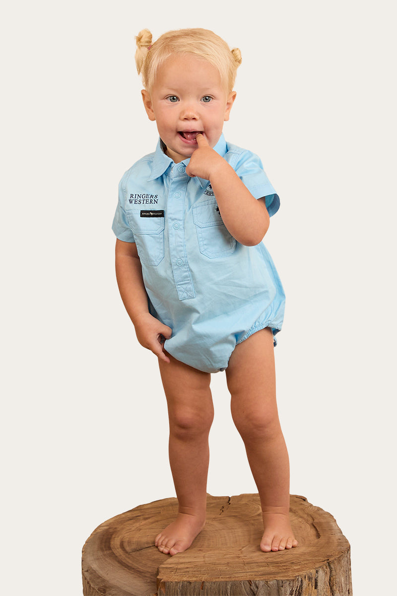 Ringers Babies Short Sleeve Work Shirt Romper - Sky Blue