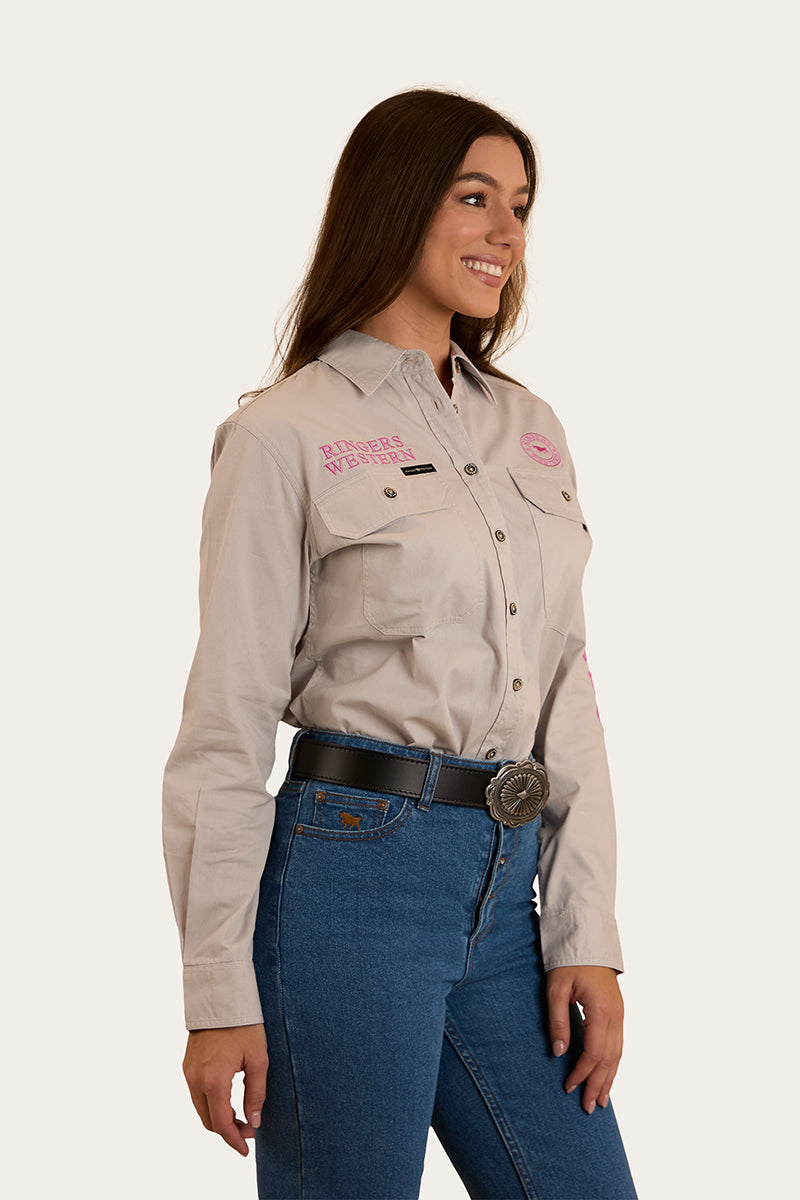 Signature Jillaroo Womens Full Button Work Shirt - Beige / Candy