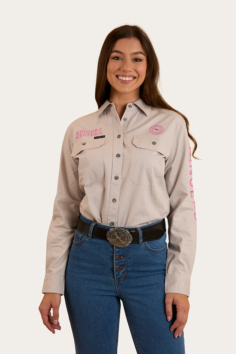 Signature Jillaroo Womens Full Button Work Shirt - Beige / Candy