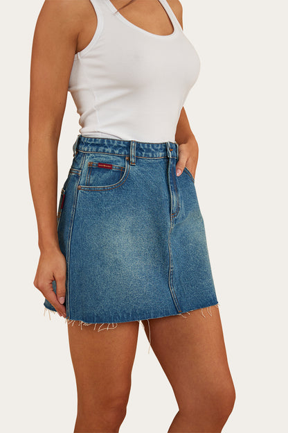 Venice Womens Denim Skirt - Mid Wash Blue