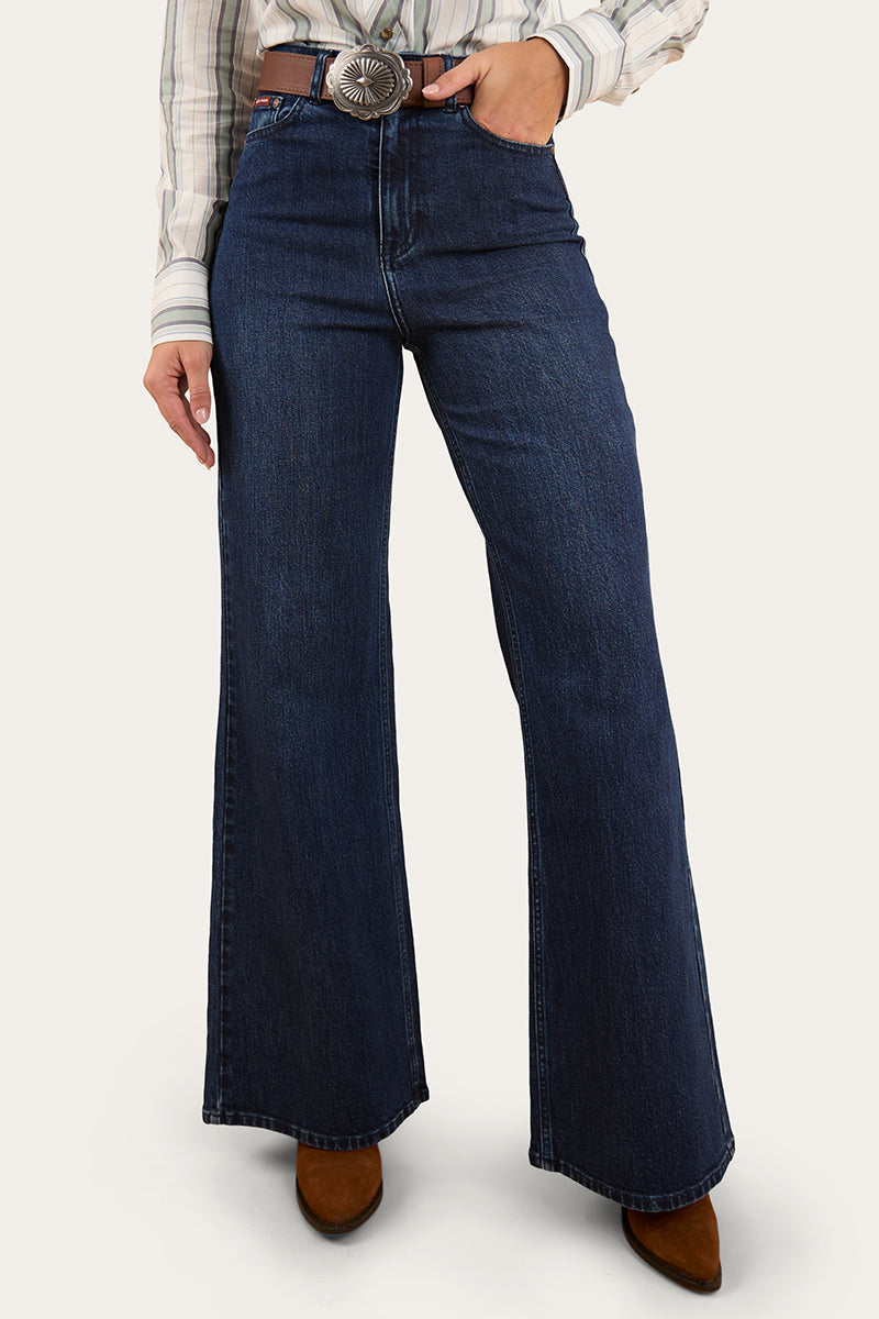 Visalia Womens Wide Leg Jean - Dark Wash Blue