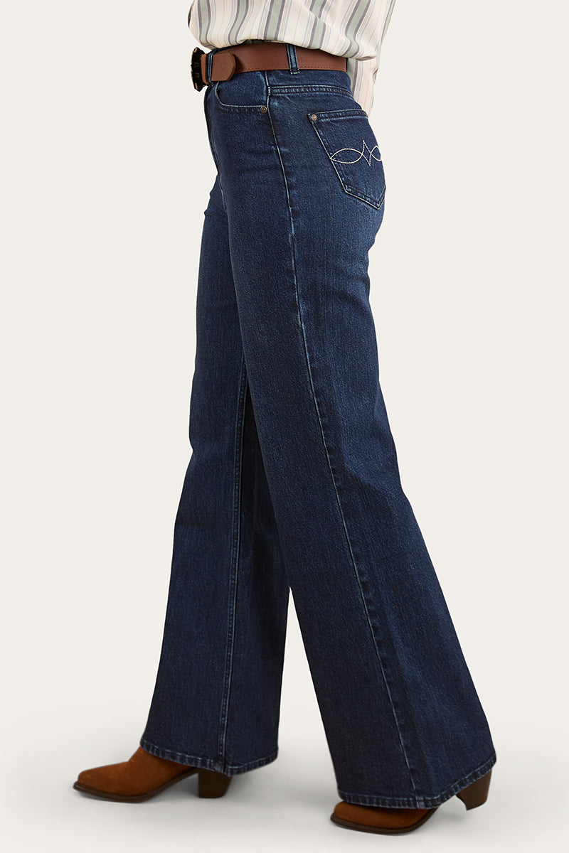 Visalia Womens Wide Leg Jean - Dark Wash Blue