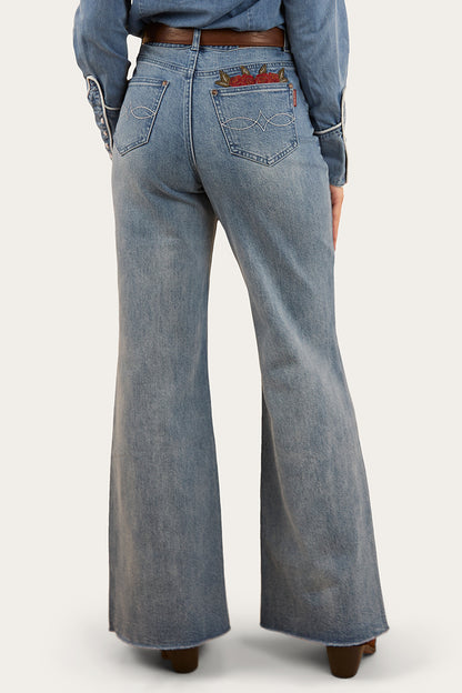 Visalia Rose Womens Wide Leg Jean - Light Wash Blue