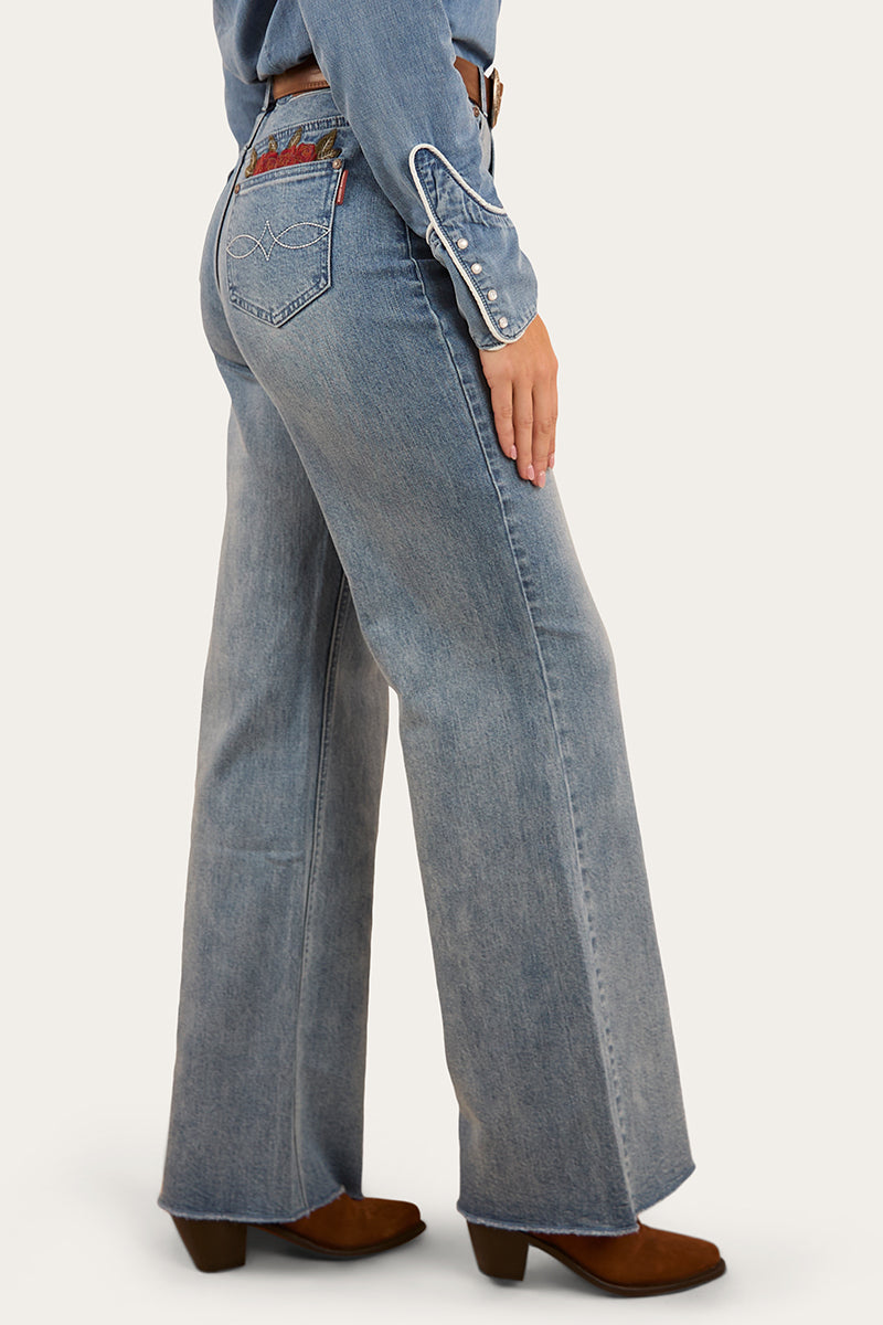 Visalia Rose Womens Wide Leg Jean - Light Wash Blue