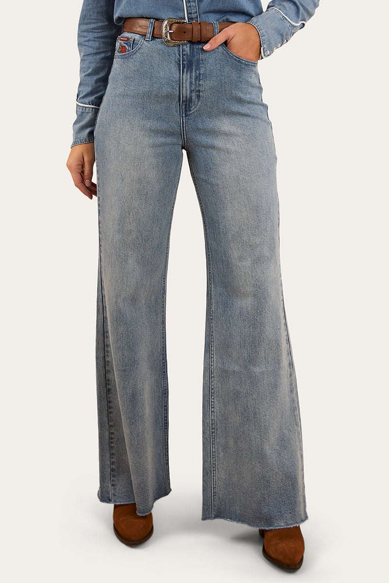 Visalia Rose Womens Wide Leg Jean - Light Wash Blue