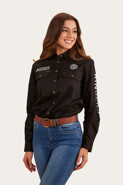 Signature Jillaroo Flag Womens Full Button Work Shirt - Black