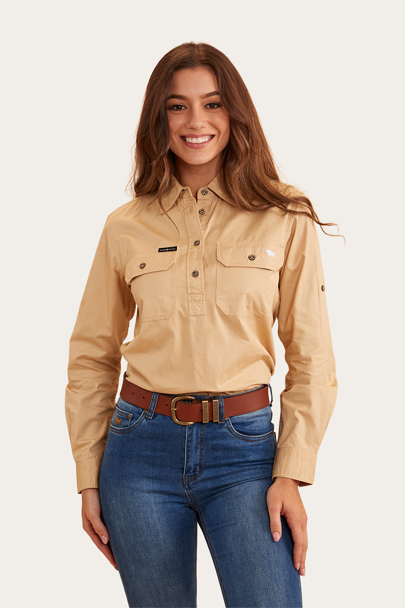 Pentecost River Womens Half Button Work Shirt - Dark Sand