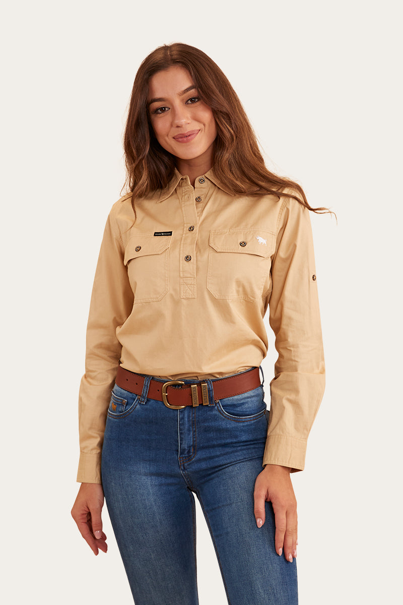 Pentecost River Womens Half Button Work Shirt - Dark Sand