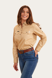 Pentecost River Womens Half Button Work Shirt - Dark Sand