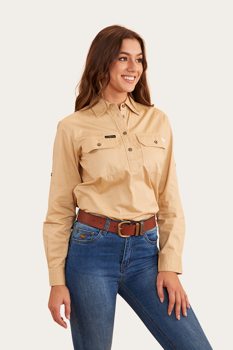 Pentecost River Womens Half Button Work Shirt - Dark Sand