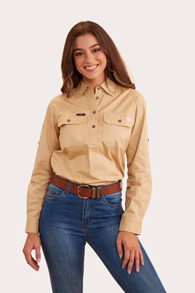 Pentecost River Womens Half Button Work Shirt - Dark Sand