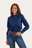 Longdale Womens Half Button Work Shirt - Navy/Beige