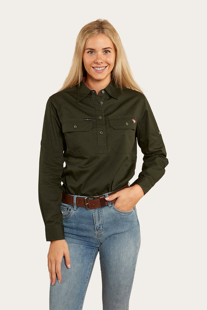 Pentecost River Womens Half Button Work Shirt - Cargo Khaki