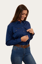 Herefords Womens Half Button Work Shirt - Navy/Melon