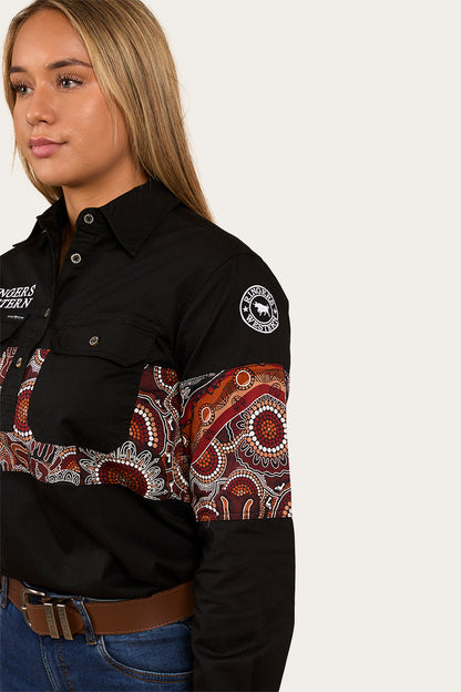 Walkabout Warrior Womens Half Button Work Shirt - Black