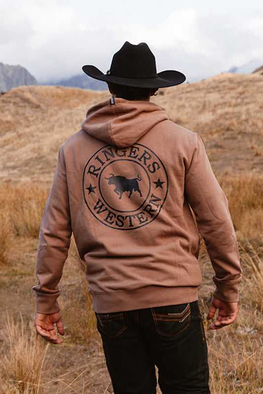 Signature Bull Mens Pullover Hoodie - Almond / Black