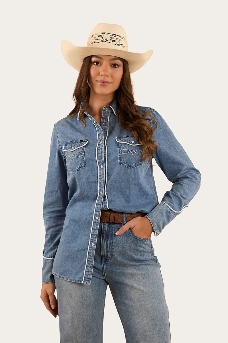 Eddie Womens Western Shirt - Light Wash Blue