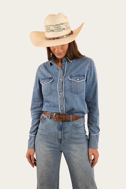 Eddie Womens Western Shirt - Light Wash Blue