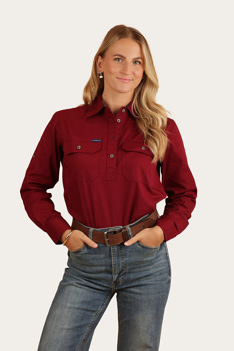 Pentecost River Womens Half Button Work Shirt - Burgundy