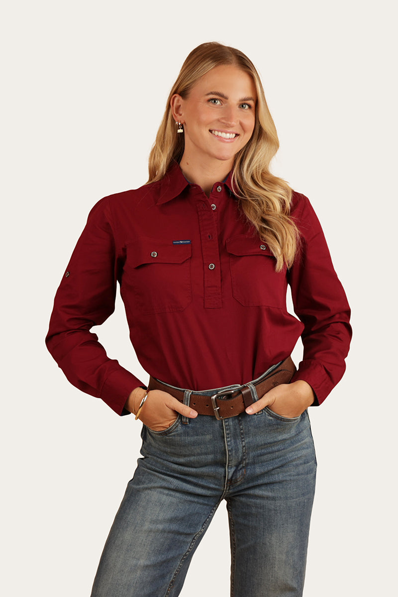 Pentecost River Womens Half Button Work Shirt - Burgundy