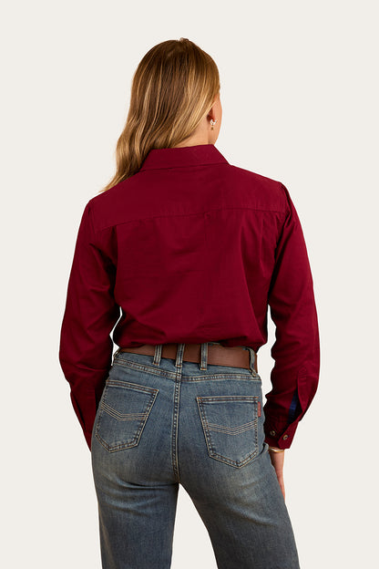 Pentecost River Womens Half Button Work Shirt - Burgundy