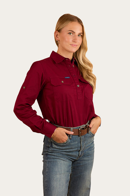 Pentecost River Womens Half Button Work Shirt - Burgundy