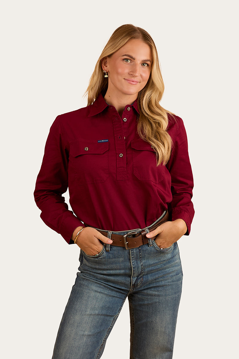 Pentecost River Womens Half Button Work Shirt - Burgundy