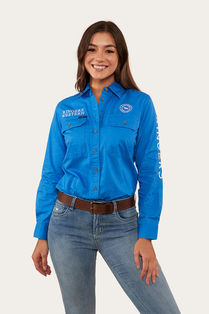 Signature Jillaroo Womens Full Button Work Shirt - Blue/White