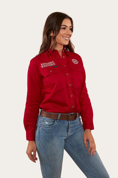 Signature Jillaroo Womens Full Button Work Shirt - Red/White