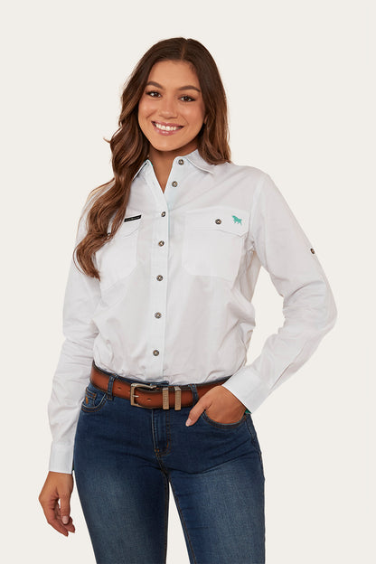 Pentecost River Womens Full Button Work Shirt - White/Mint