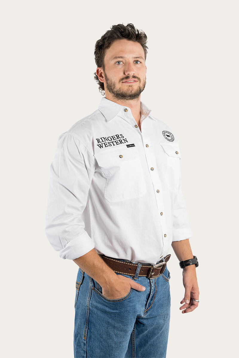 Hawkeye Mens Full Button Work Shirt - White/Black