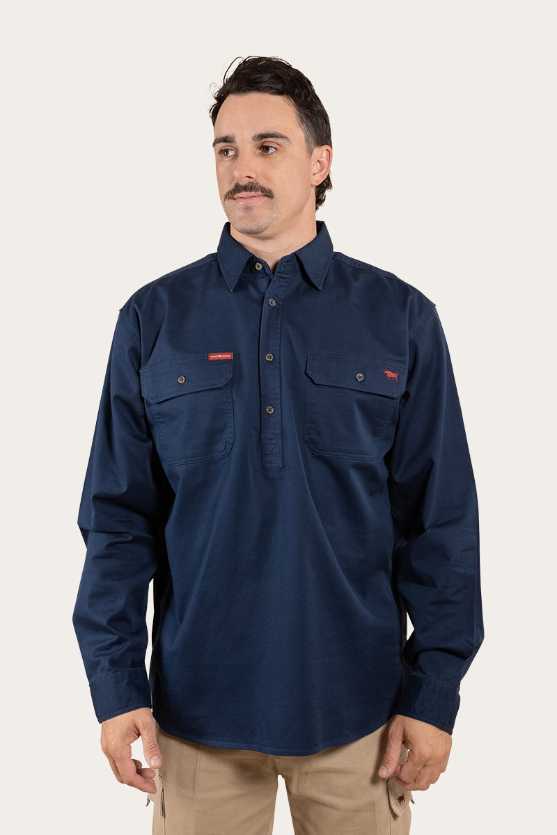 Southern Highlands Mens Half Button Work Shirt - Dark Navy