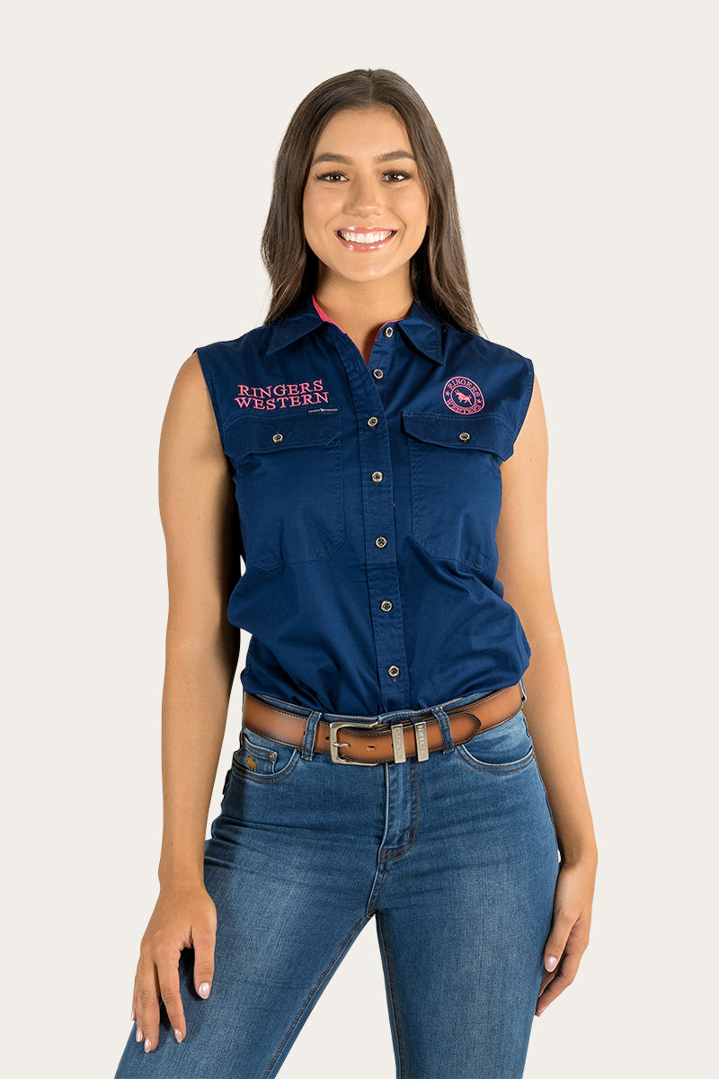 Signature Jillaroo Womens Sleeveless Work Shirt - Navy/Melon