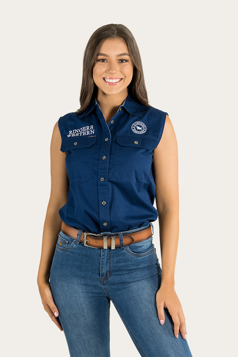 Signature Jillaroo Womens Sleeveless Work Shirt - Navy/White