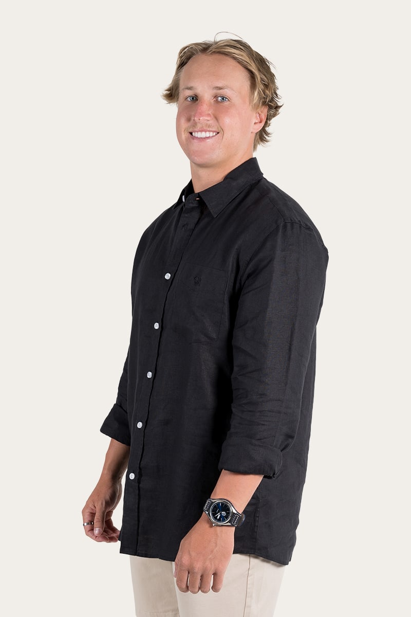 Glenmorgan Mens Relaxed Linen Dress Shirt - Black