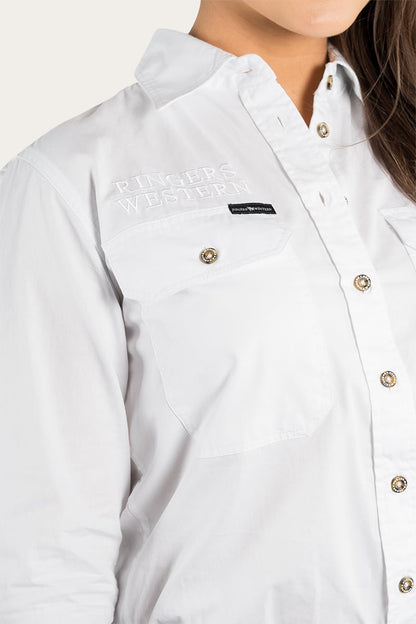 Signature Jillaroo Womens Full Button Work Shirt - White/White