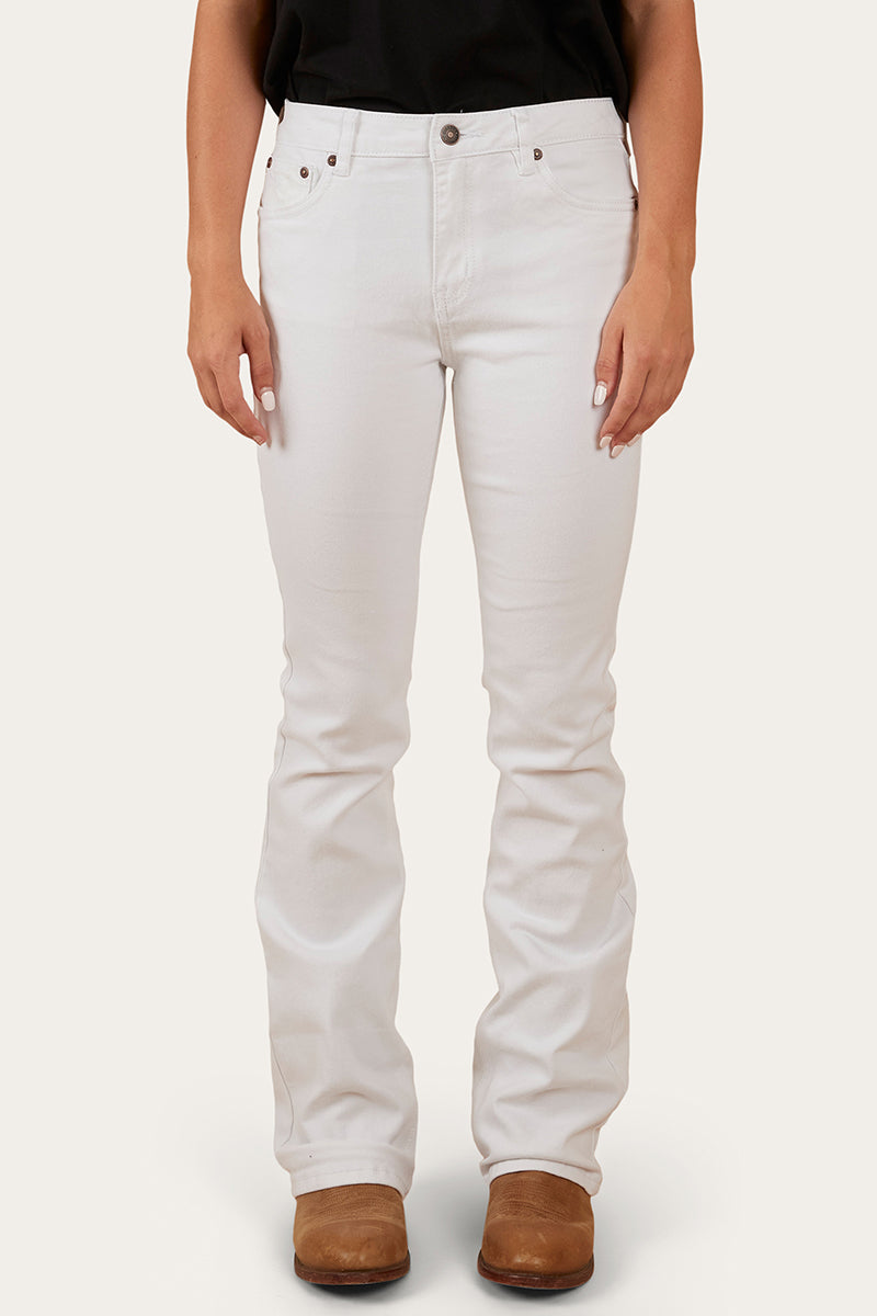 Katherine Womens Mid-Rise Bootleg Jeans - White