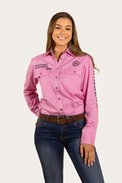 Signature Jillaroo Womens Full Button Work Shirt - Pastel Pink/Navy