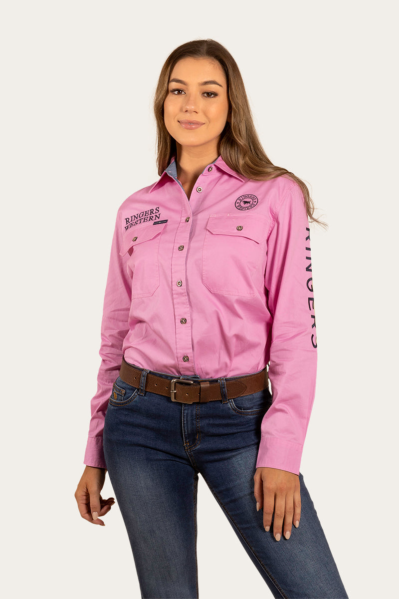 Signature Jillaroo Womens Full Button Work Shirt - Pastel Pink/Navy