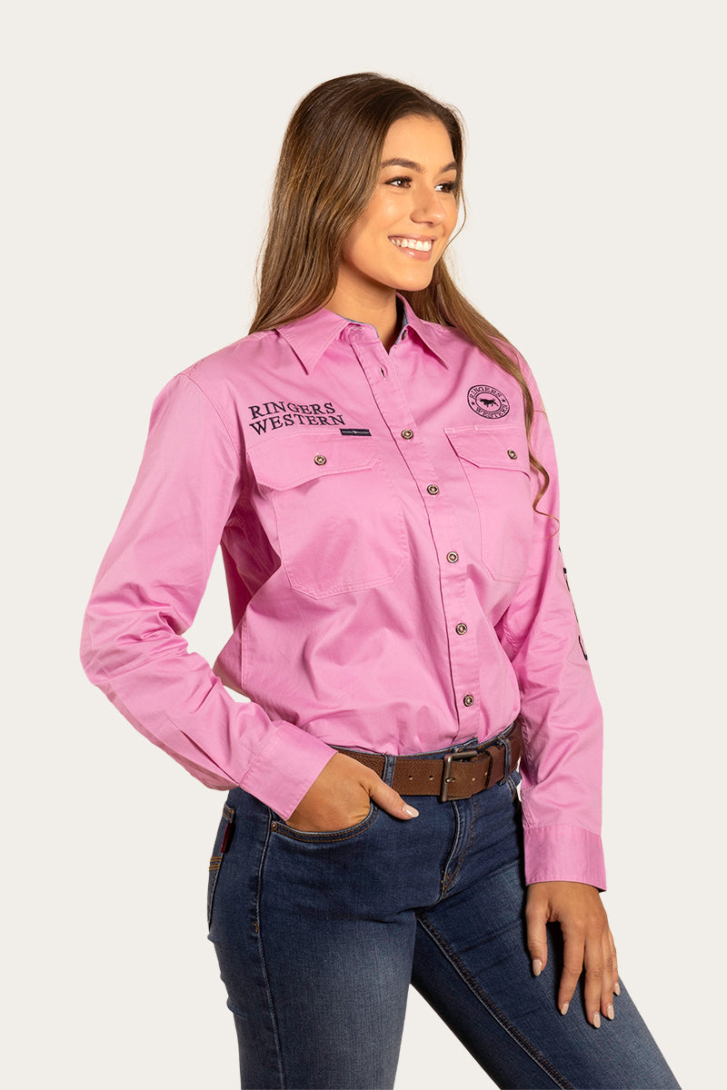 Signature Jillaroo Womens Full Button Work Shirt - Pastel Pink/Navy