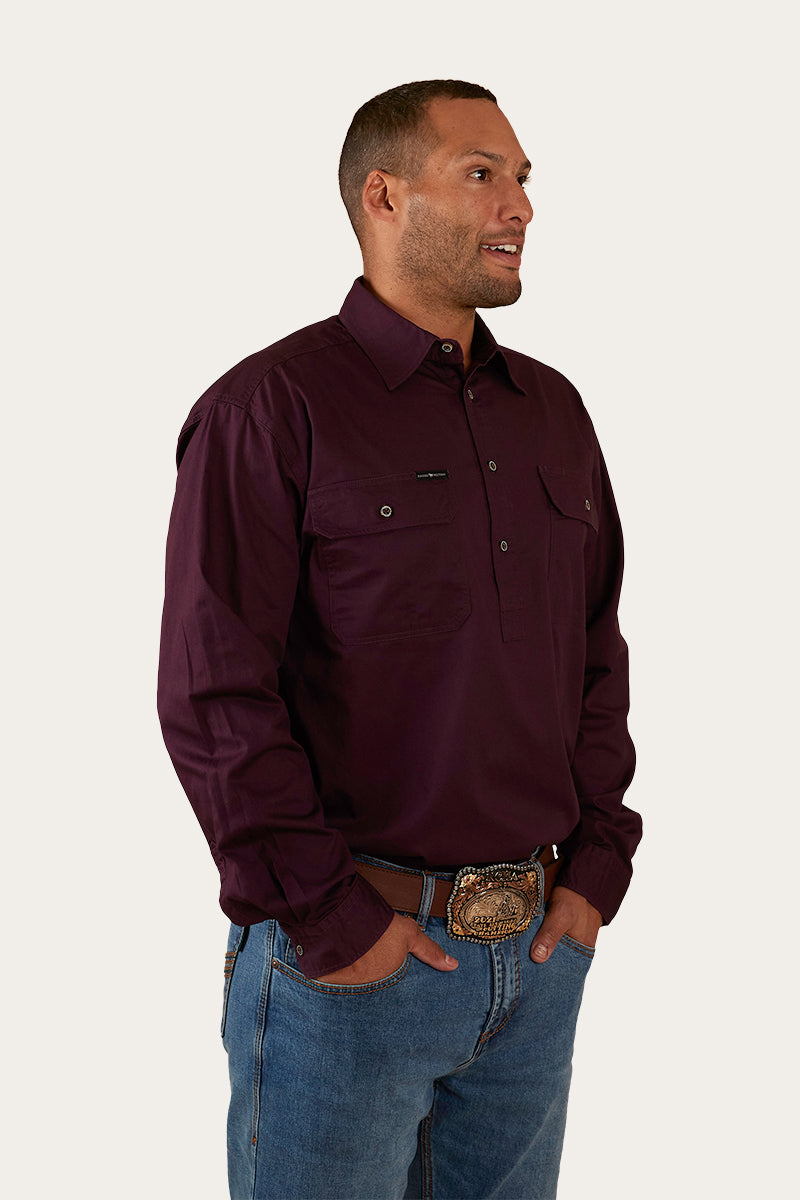 King River Mens Half Button Work Shirt - Aubergine