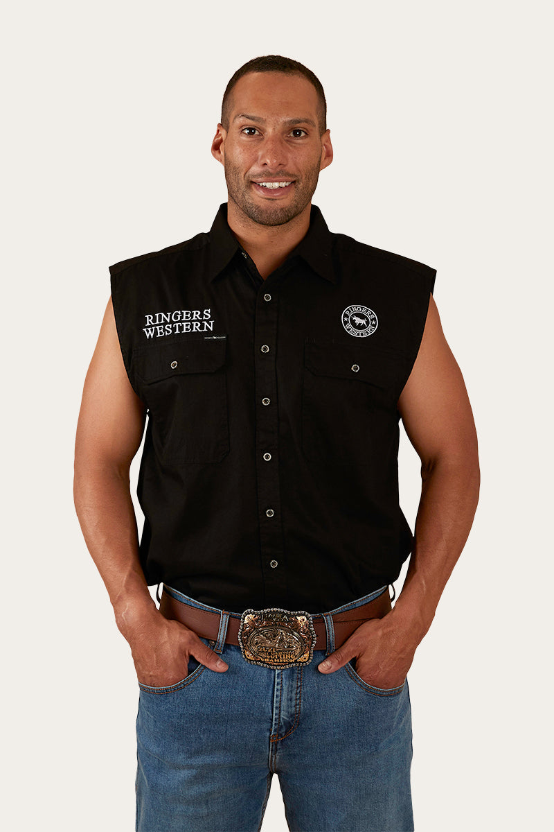 Hawkeye Mens Sleeveless Work Shirt - Black/White