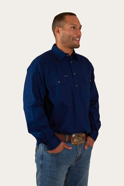 King River Mens Half Button Work Shirt - Navy