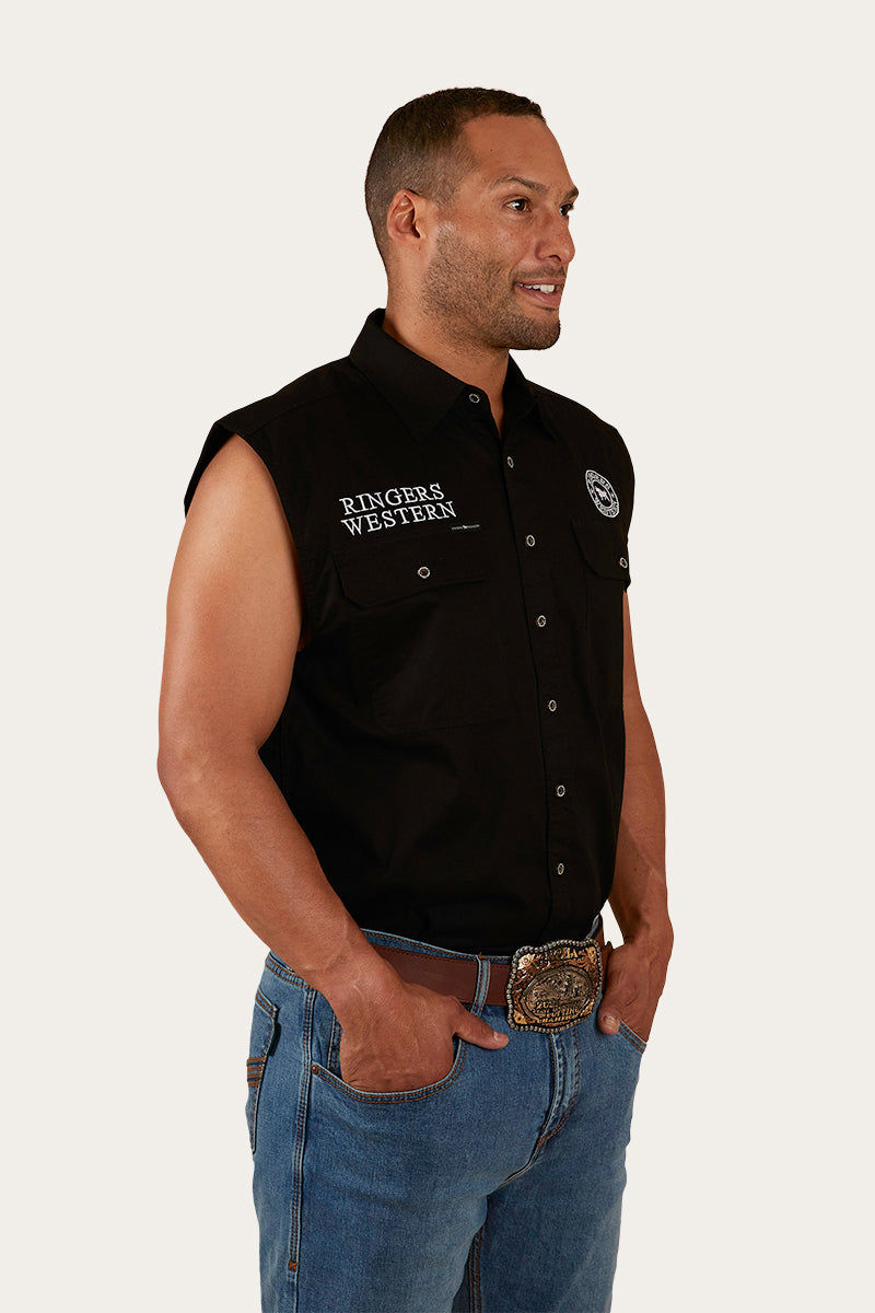 Hawkeye Mens Sleeveless Work Shirt - Black/White