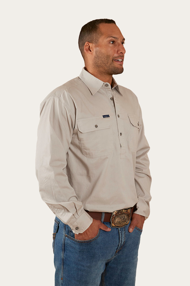 King River Half Button Work Shirt - Beige