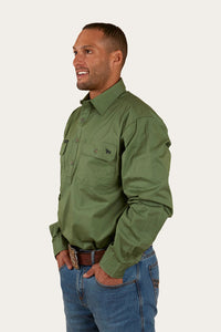 King River Mens Half Button Work Shirt - Cactus Green