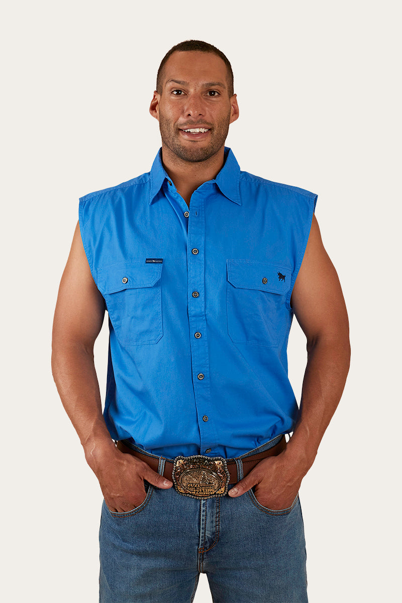 Rob Roy Mens Sleeveless Full Button Work Shirt - Blue